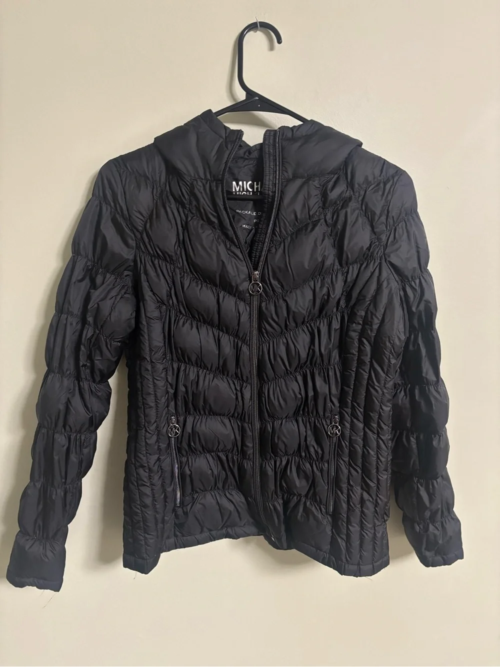Michael Kors Down Packable Hooded Puffer Jacket Women Petite Small Quilted Black